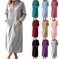 thumbnail image 1 of QINGFSAP Womens Full Length Zip Up Robe Fleece Long Sleeve Winter Cozy Sleepwear Lounge Dress with Pockets, 1 of 6