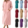 thumbnail image 1 of QINGFSAP Womens Full Length Zip Up Robe Fleece Long Sleeve Winter Cozy Sleepwear Lounge Dress with Pockets, 1 of 6