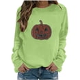 thumbnail image 1 of QINGFSAP Womens Halloween Rhinestone Sweatshirt Long Sleeve Crewneck Pullover Top Sparkly Ghost Design Loose Fall Wear, 1 of 5