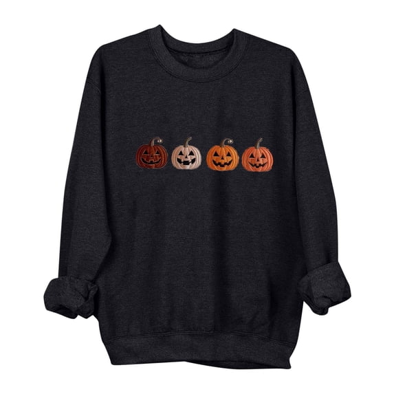 QINGFSAP Womens Halloween Sweatshirt Crewneck Long Sleeve Pullover Top Patched Pocket Rolled Cuff Graphic Print Sweatshirt