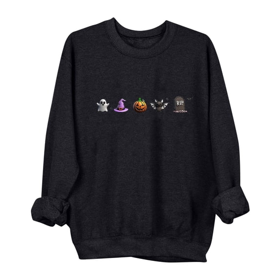 QINGFSAP Womens Halloween Sweatshirt Crewneck Long Sleeve Pullover Top Patched Pocket Rolled Cuff Graphic Print Sweatshirt