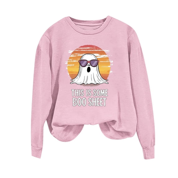 Fengactive Womens Halloween Sweatshirt Long Sleeve Crewneck Funny Boo Sheet Ghost Graphic Pullover Top Loose Fit