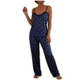 thumbnail image 1 of QINGFSAP Womens Heart Print Lounge Set Lace Trim Spaghetti Strap Top and Long Pants Sleepwear, 1 of 5