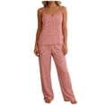 thumbnail image 1 of QINGFSAP Womens Heart Print Lounge Set Lace Trim Spaghetti Strap Top and Long Pants Sleepwear, 1 of 4
