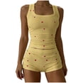 thumbnail image 1 of QINGFSAP Womens Heart Print Pajama Set Square Neck Ribbed Crop Tank Top and Shorts Summer Lounge Sleepwear, 1 of 9