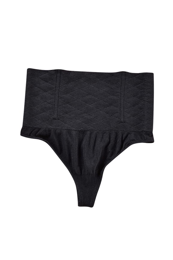 Womens High Rise Seamless Thong Panties Diamond Quilted Tummy Control Lifting Shaping Underwear