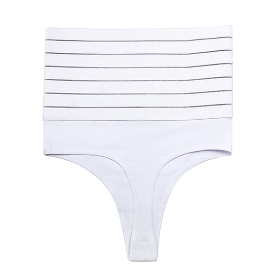 QINGFSAP Womens High Rise Seamless Thong Panties Striped Waistband Tummy Control Lifting Shaping Underwear