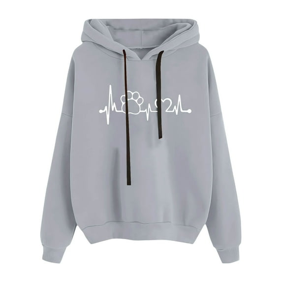 Fengactive Womens Hoodies Heartbeat Paw Sweatshirt Long Sleeve Drawstring Pullover Tops Crop Top