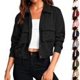 thumbnail image 1 of QINGFSAP Womens Lapel Button Front Jacket Long Sleeve Outdoor Casual with Pockets Lightweight Top, 1 of 9