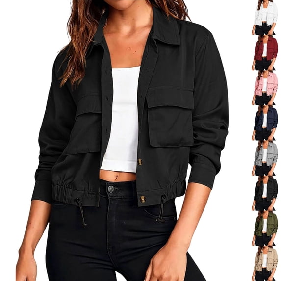 QINGFSAP Womens Lapel Button Front Jacket Long Sleeve Outdoor Casual with Pockets Lightweight Top