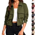 thumbnail image 1 of QINGFSAP Womens Lapel Button Front Jacket Long Sleeve Outdoor Casual with Pockets Lightweight Top, 1 of 9