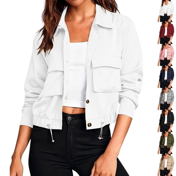 QINGFSAP Womens Lapel Button Front Jacket Long Sleeve Outdoor Casual with Pockets Lightweight Top
