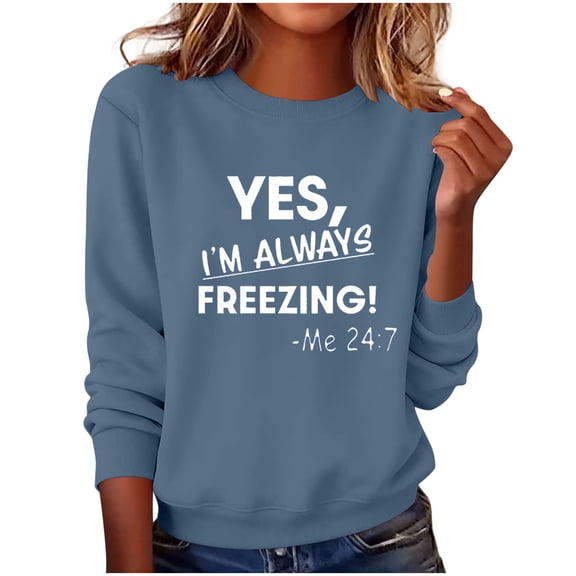 Fengactive Womens Letter Graphic Sweatshirts Solid Color Crewneck Pullover Tops Warm Winter Sweatshirt