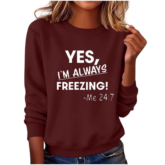 Fengactive Womens Letter Graphic Sweatshirts Solid Color Crewneck Pullover Tops Warm Winter Sweatshirt