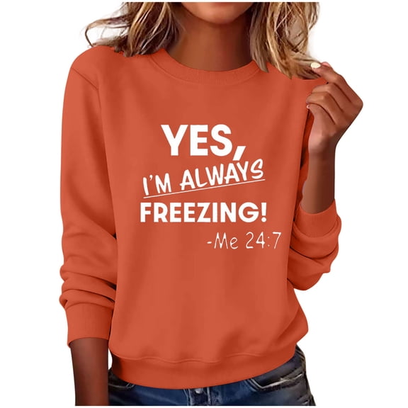 Fengactive Womens Letter Graphic Sweatshirts Solid Color Crewneck Pullover Tops Warm Winter Sweatshirt