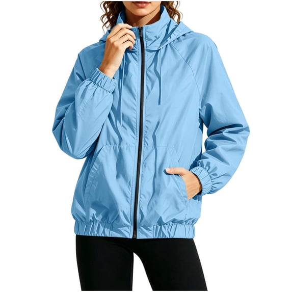Fengactive Womens Lightweight Windbreaker Hooded Zip Up Jacket Raglan Sleeve Water Resistant Hiking Coat Spring Summer Fall