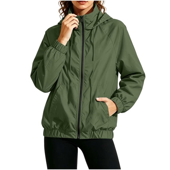 Fengactive Womens Lightweight Windbreaker Hooded Zip Up Jacket Raglan Sleeve Water Resistant Hiking Coat Spring Summer Fall