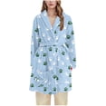 thumbnail image 1 of Fengactive Womens Long Robe Knee Length Cute Printed Warm Plush Bathrobe Cozy Nightgown with Belt Winter Sleepwear, 1 of 4