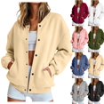 thumbnail image 1 of QINGFSAP Womens Long Sleeve Baseball Jacket Button Up with Pockets Drop Shoulder Color Block Casual Coat, 1 of 3