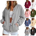 thumbnail image 1 of QINGFSAP Womens Long Sleeve Baseball Jacket Button Up with Pockets Drop Shoulder Color Block Casual Coat, 1 of 9