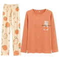 thumbnail image 1 of QINGFSAP Womens Long Sleeve Pajama Set Round Neck Solid Top and Floral Print Pants with Contrast Patch Pocket Lounge Sleepwear, 1 of 3