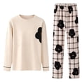 thumbnail image 1 of QINGFSAP Womens Long Sleeve Pajama Set Round Neck Solid Top and Floral Print Pants with Contrast Patch Pocket Lounge Sleepwear, 1 of 3