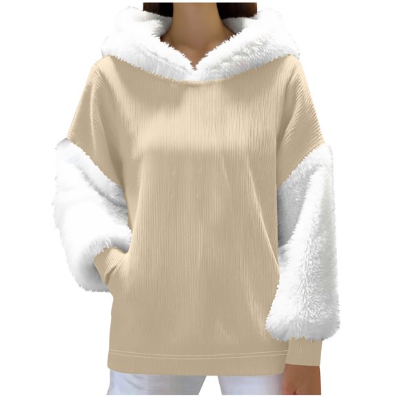 Fengactive Womens Long Sleeve Pullover Christmas Tops Fleece Hoodies Oversized Winter Cute Plush Trim Sweatshirts 2026