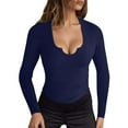 thumbnail image 1 of Fengactive Womens Long Sleeve Tops Scoop Neck V Notch Shirts Low Cut Tshirt Fall Slim Fitted Basic Clothes, 1 of 5
