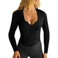 thumbnail image 1 of Fengactive Womens Long Sleeve Tops Scoop Neck V Notch Shirts Low Cut Tshirt Fall Slim Fitted Basic Clothes, 1 of 6