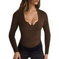 thumbnail image 1 of Fengactive Womens Long Sleeve Tops Scoop Neck V Notch Shirts Low Cut Tshirt Fall Slim Fitted Basic Clothes, 1 of 5