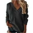 thumbnail image 1 of Fengactive Womens Loose Sweaters V Neck Long Sleeve Solid Knitted Pullover Sweatshirt Tops, 1 of 6