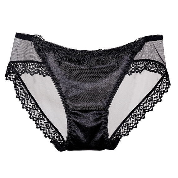 Fengactive Womens Low Rise Bikini Panties Sheer Mesh Underwear Lace Trim Satin Panel Briefs for Women