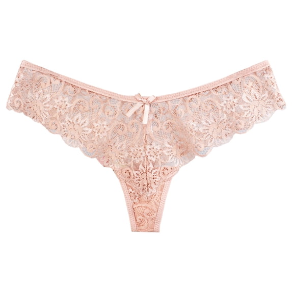 Fengactive Womens Low Rise Lace Thong Panties Scalloped Trim Floral Sheer Mesh Underwear Bow Detail Thongs