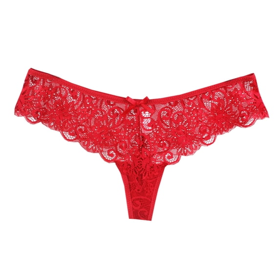 Fengactive Womens Low Rise Lace Thong Panties Scalloped Trim Floral Sheer Mesh Underwear Bow Detail Thongs
