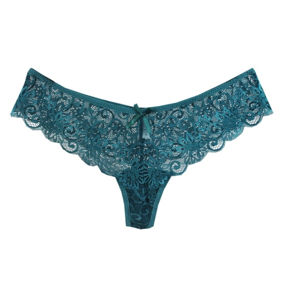Fengactive Womens Low Rise Lace Thong Panties Scalloped Trim Floral Sheer Mesh Underwear Bow Detail Thongs