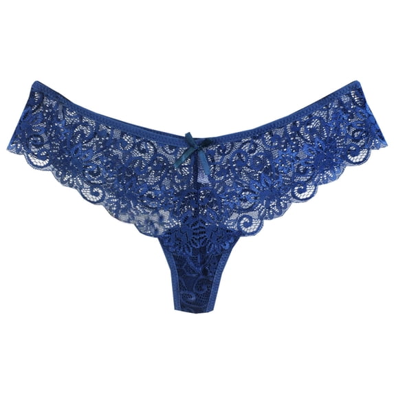 Fengactive Womens Low Rise Lace Thong Panties Scalloped Trim Floral Sheer Mesh Underwear Bow Detail Thongs
