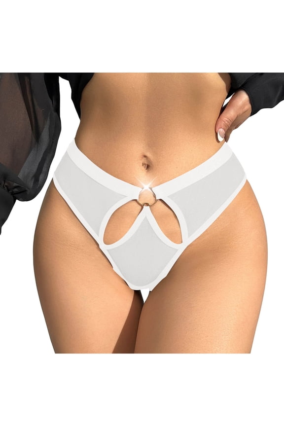 Womens Low Rise Seamless Bikini Panties Sheer Mesh Metal Ring Cutout Detail Chic Underwear Women