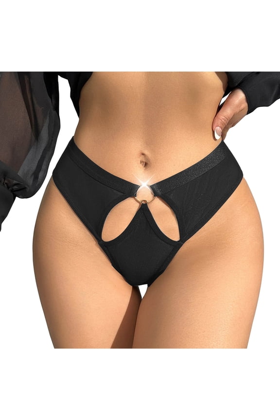 Womens Low Rise Seamless Bikini Panties Sheer Mesh Metal Ring Cutout Detail Chic Underwear Women