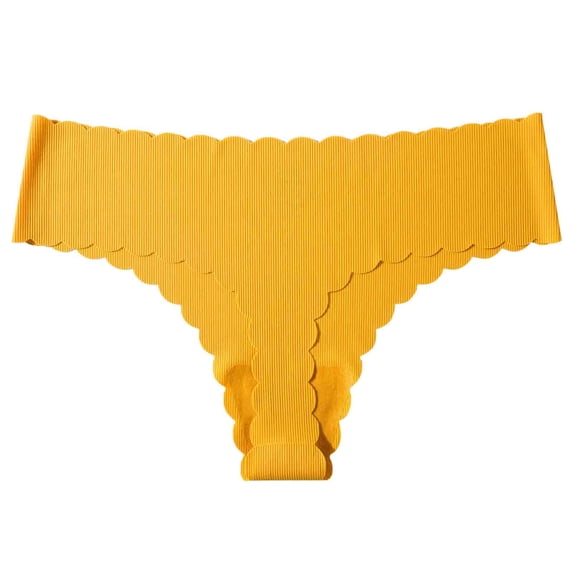 Fengactive Womens Low Rise Seamless Thong Panties Ribbed Knit Scalloped Trim Cotton Crotch Underwear for Women