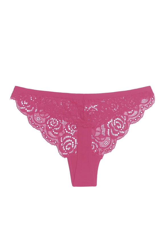 Womens Low Rise Seamless Thong Panties Swirl Lace Cutout Scalloped Trim Chic Underwear for Women