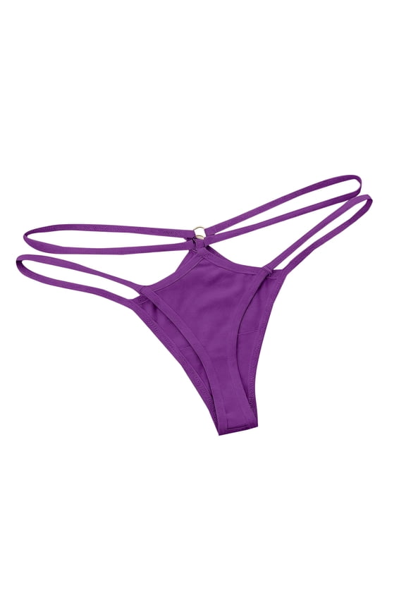 Womens Low Rise Strappy Thong Panties Side Cutout Double String Underwear Ring Detail Thongs
