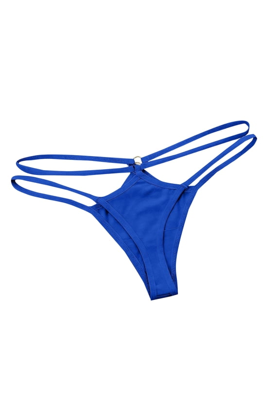 Womens Low Rise Strappy Thong Panties Side Cutout Double String Underwear Ring Detail Thongs