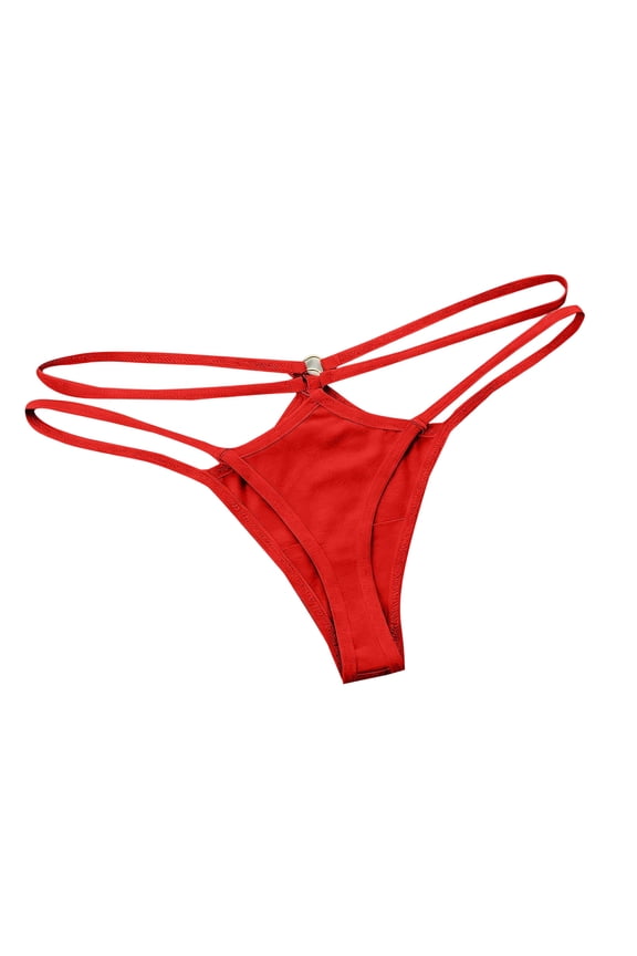Womens Low Rise Strappy Thong Panties Side Cutout Double String Underwear Ring Detail Thongs