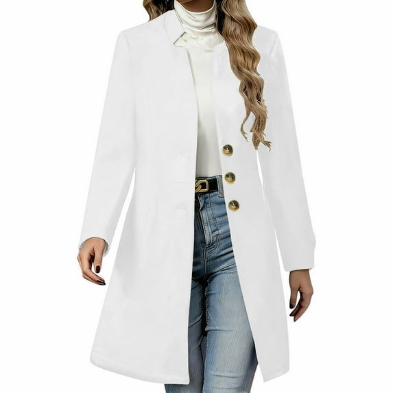 Fengactive Womens Mid-Long Coat Solid Color Stand Collar Overcoat 2025 Winter Fashion Single Breasted Coats