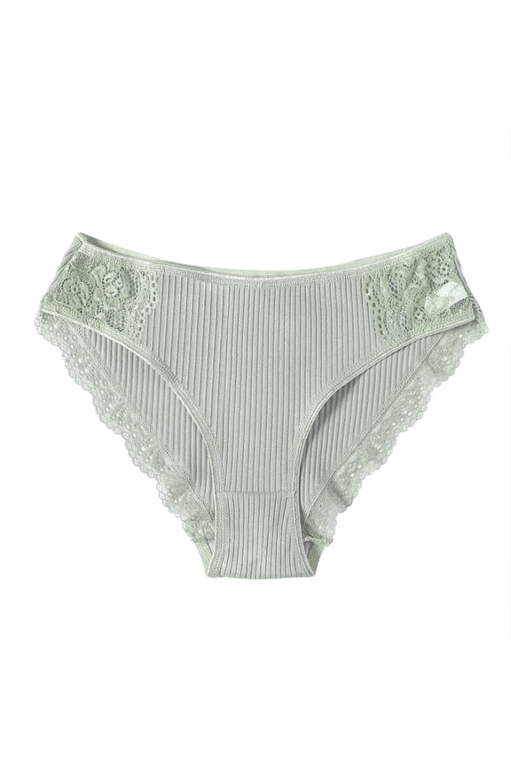 Womens Mid Rise Ribbed Cotton Briefs Lace Side Panel Panties Scalloped Trim Underwear for Women