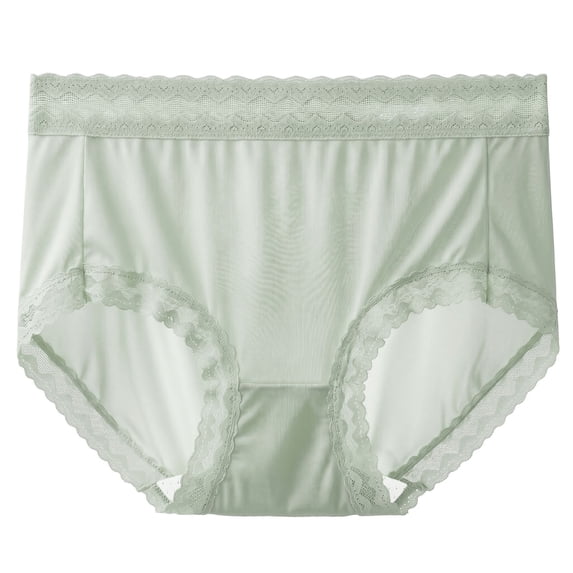 Fengactive Womens Mid Rise Seamless Briefs Ice Silk Satin Panties Scalloped Lace Trim Underwear for Women