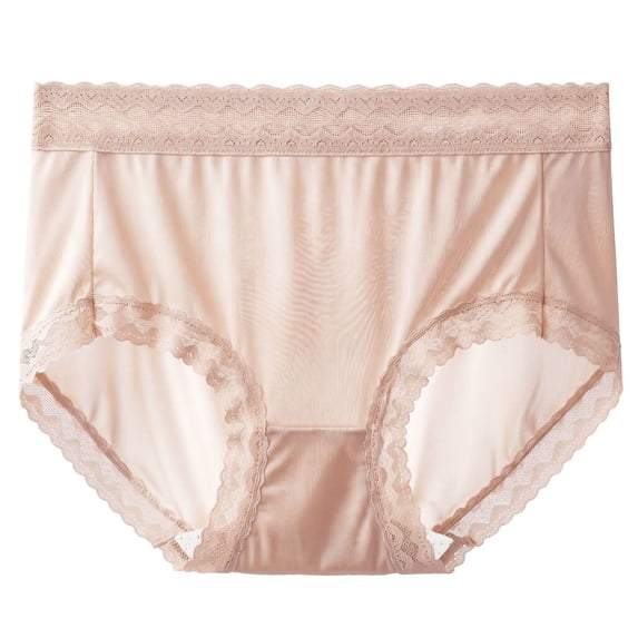 Fengactive Womens Mid Rise Seamless Briefs Ice Silk Satin Panties Scalloped Lace Trim Underwear for Women