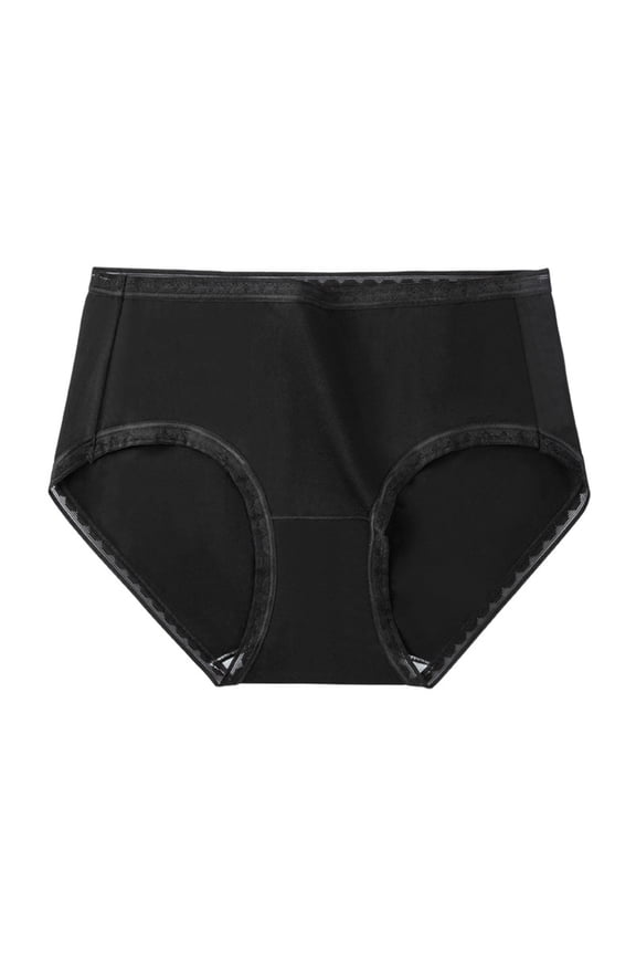 Womens Mid Rise Seamless Briefs Lace Trim Vertical Stitching Breathable Underwear Women