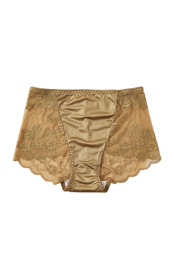 Womens Mid Rise Seamless Briefs Satin Lace Mesh Panels Breathable Comfort Underwear Women