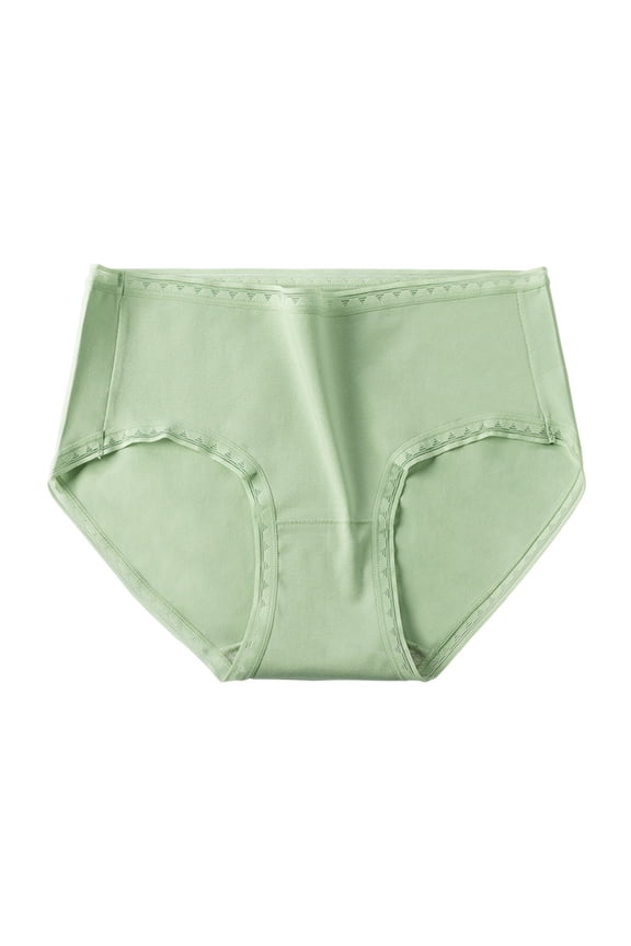 Womens Mid Rise Seamless Cotton Briefs Zigzag Lace Trim Vertical Stitching Breathable Underwear
